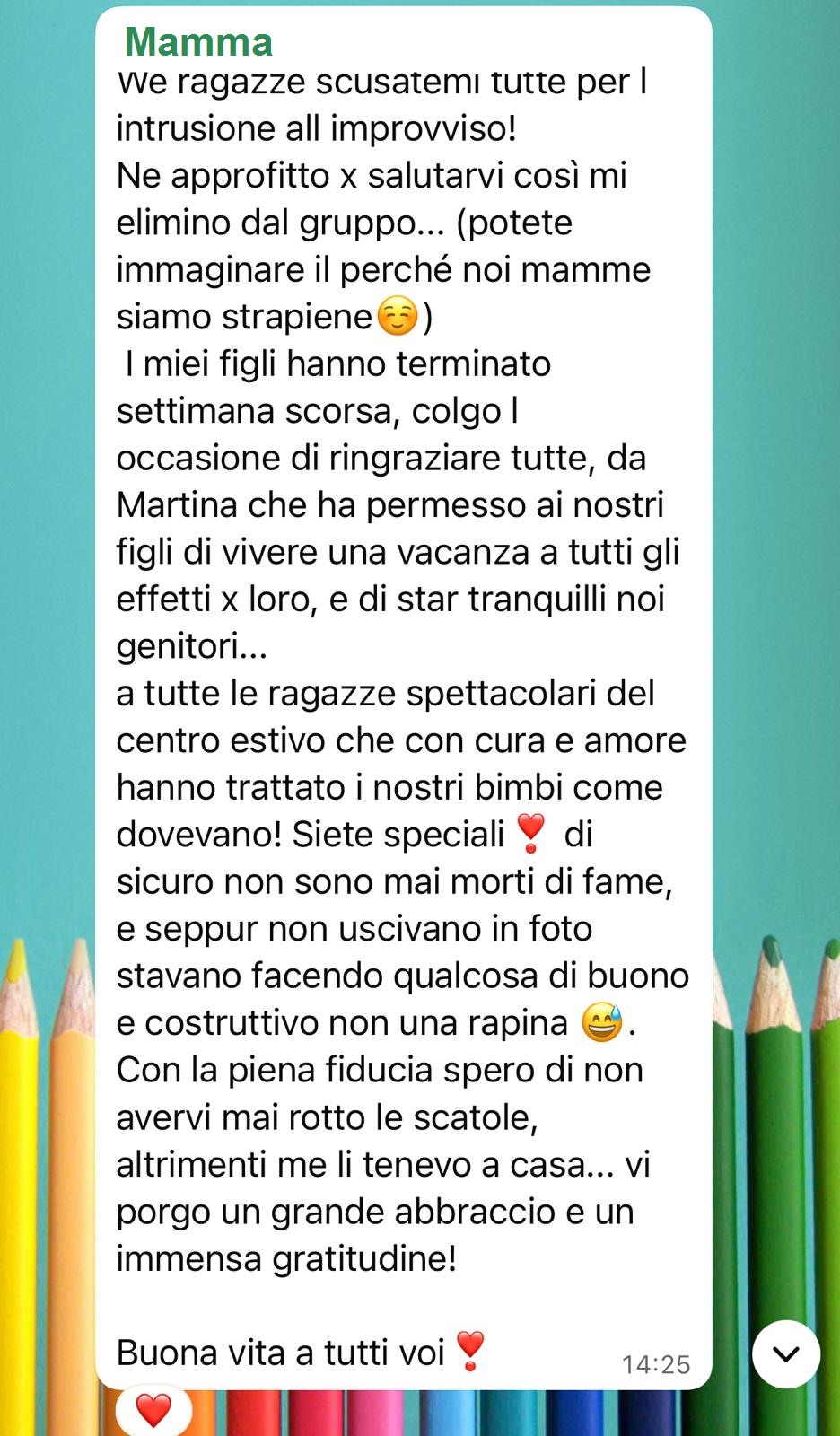 Recensione anonima lunga ricevuta da una mamma
